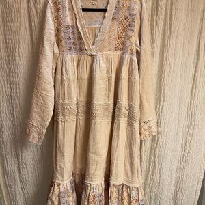 POL Beige Patchwork Long Sleeve Dress